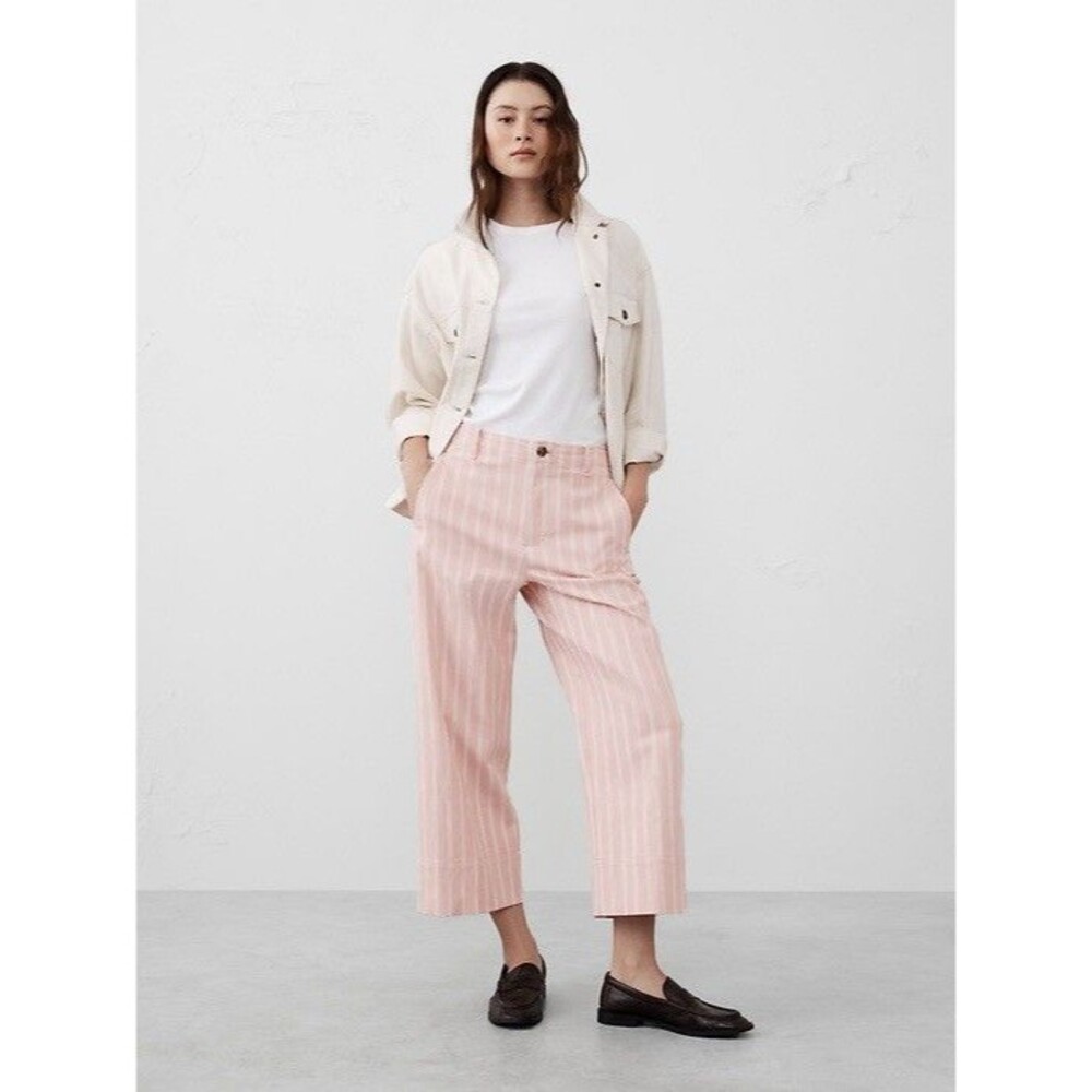 Banana Republic Women’s Size 6 Twill Wide-Leg High Rise Cropped Pant Pink Stripe